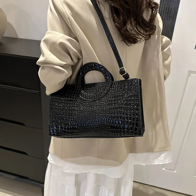 Crocodile Pattern PU Leather Square Handbag