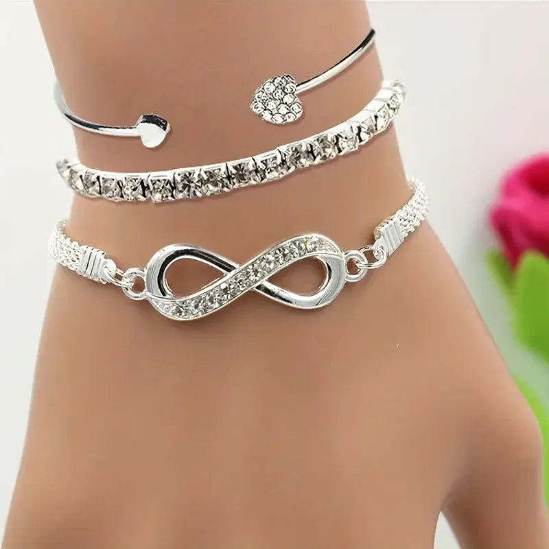 3pcs/Set Vintage Crystal Rhinestone Heart Bracelets