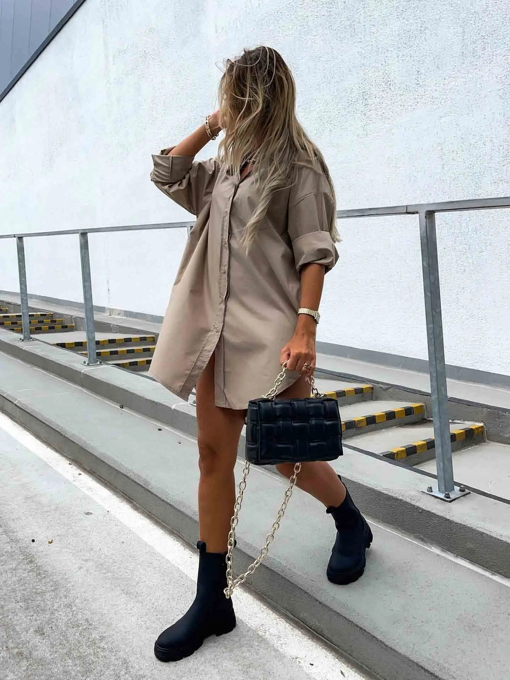 Women’s Solid Color Button Front Shirt Dress
