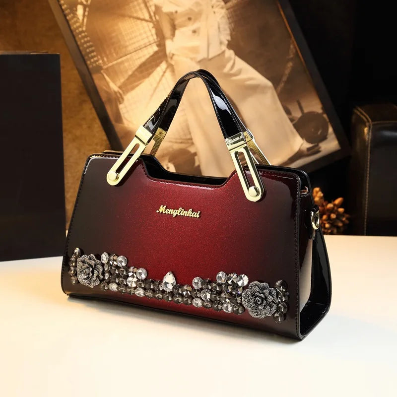Genuine Leather Diamonds Shoulder Handbag