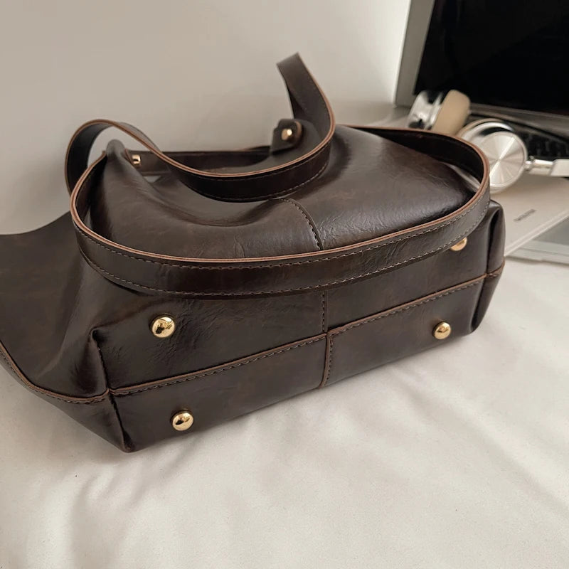 Vintage Style Oversized Leather Handbag 