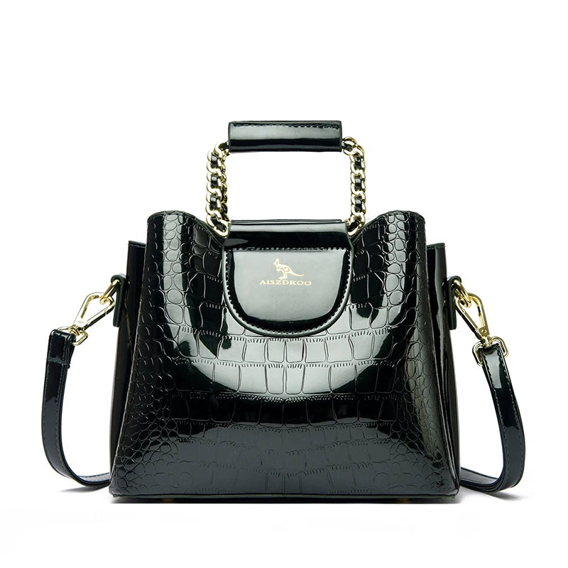 Alligator Patent PU Leather Shoulder Bag