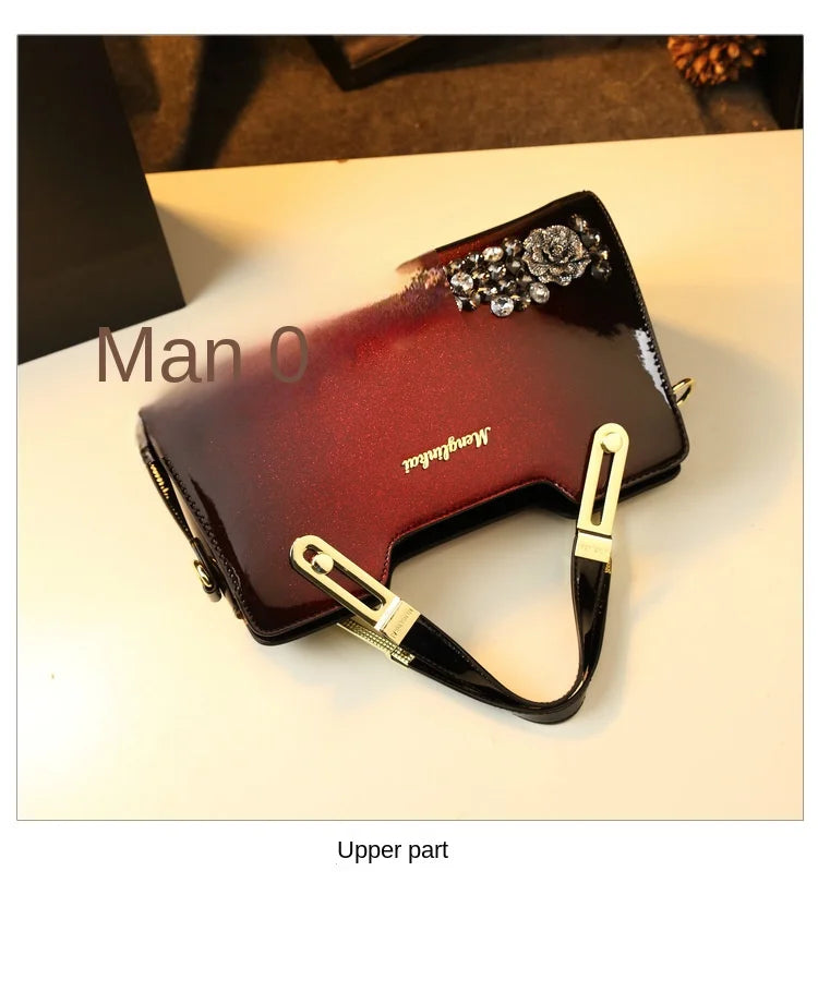 Genuine Leather Diamonds Shoulder Handbag