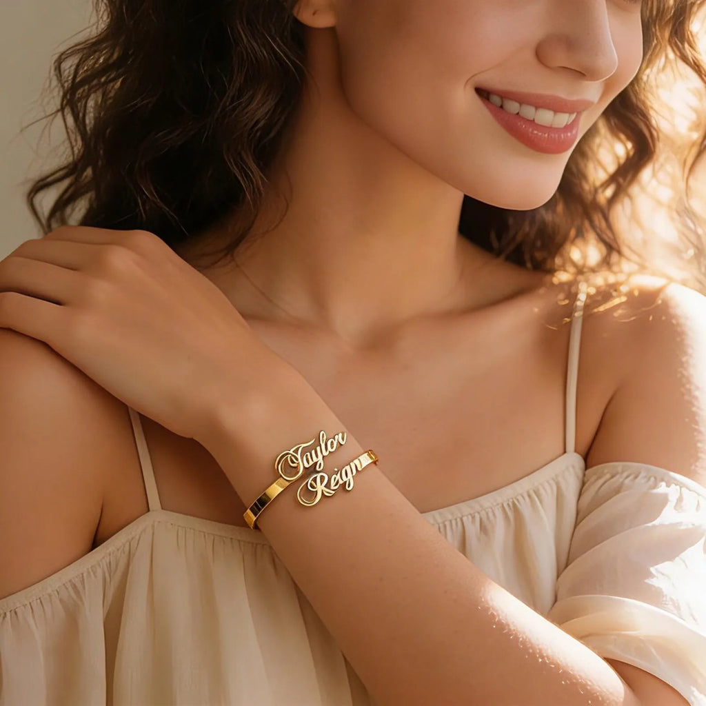 18K Gold Plated Custom Name Bangle Bracelet