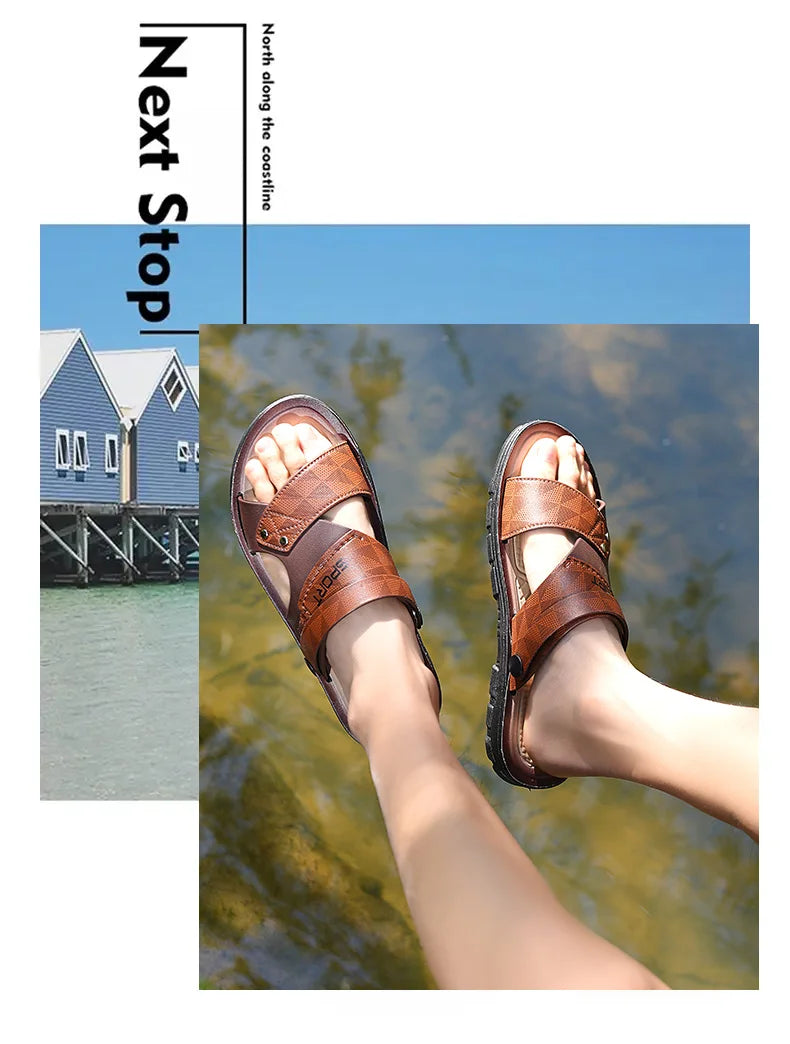 Men’s Premium Leather Slip-On Sandals for Summer