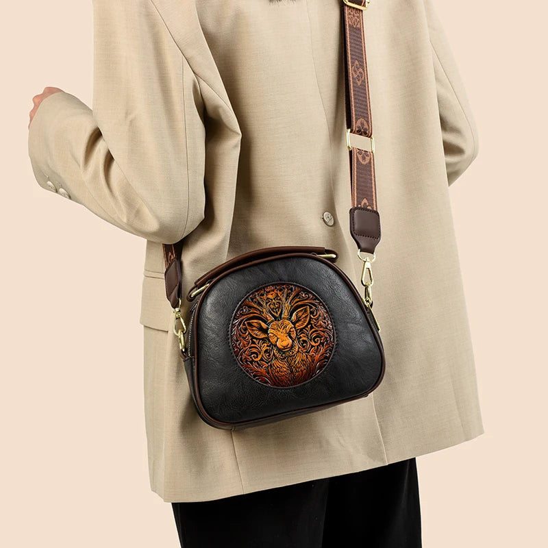 Vintage Embossed Round Shoulder Bag