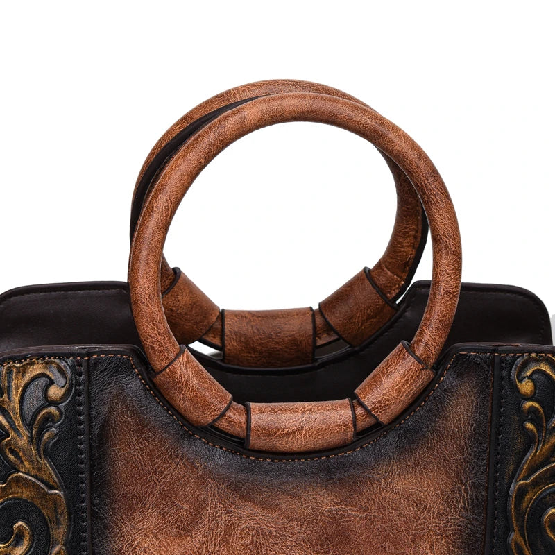 Vintage Embossed PU Leather Women's Shoulder Bag