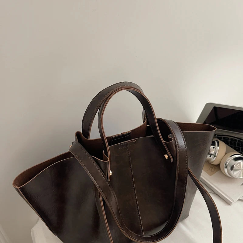 Vintage Style Oversized Leather Handbag 