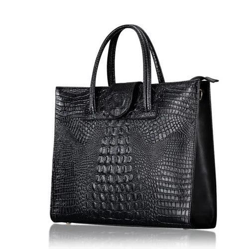 Large Crocodile Pattern Genuine Leather Shoulder Bag