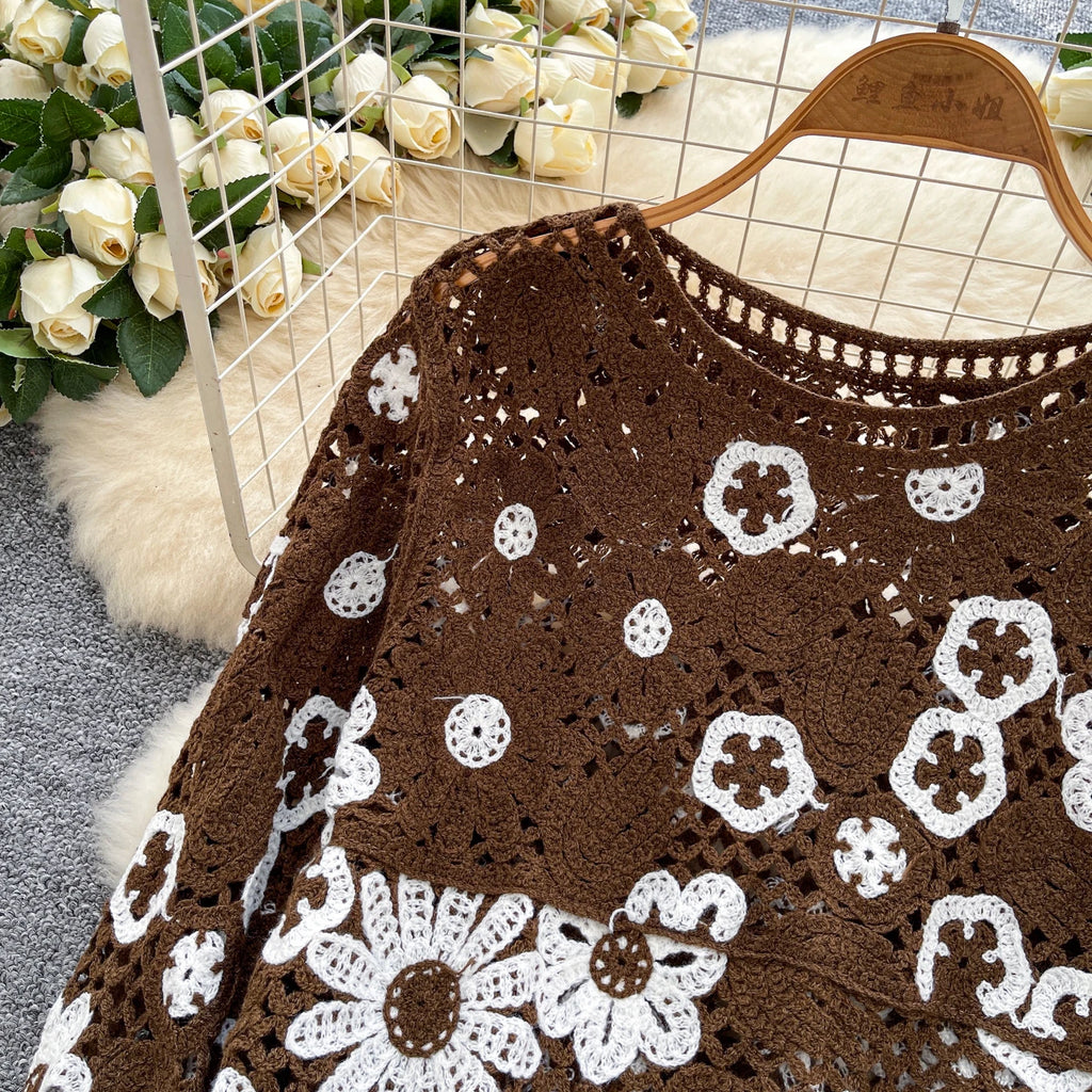 Elegant Hollow Floral Knit Pullover