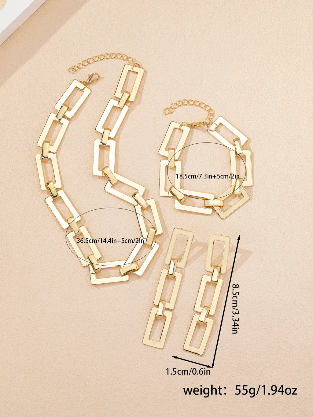 3PCS Stainless Steel Geometric Necklace/Earrings/Bracelet Set