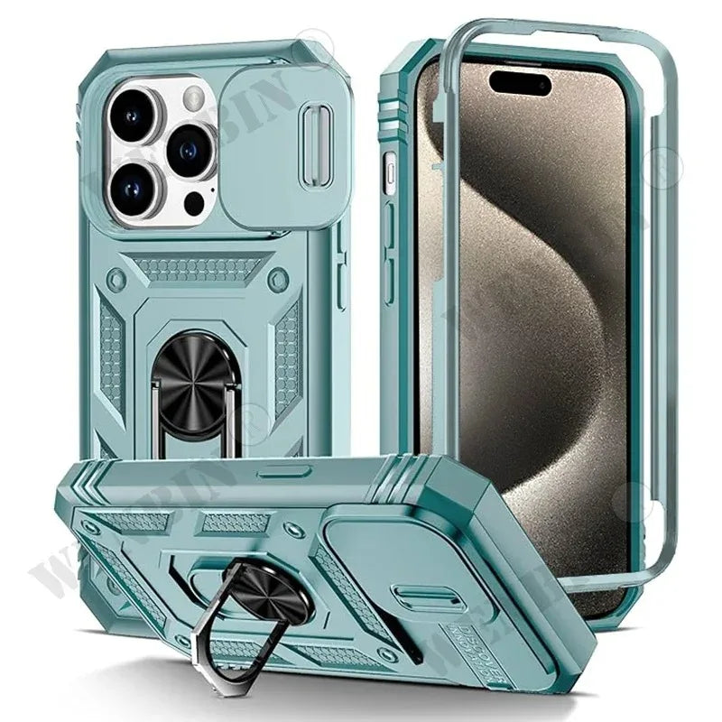 Heavy Duty iPhone Case with Camera 360 Degree Kickstand Cover