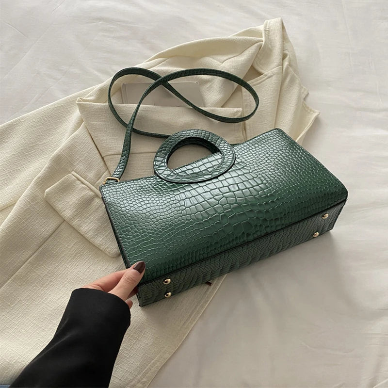 Crocodile Pattern PU Leather Square Handbag