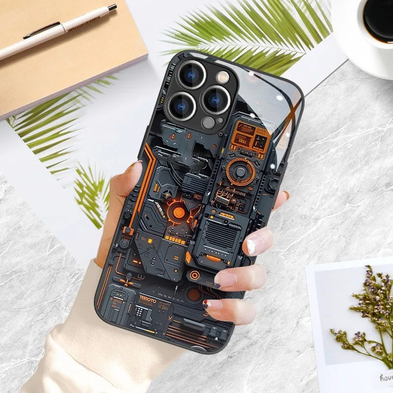 Creative Circuit Board Pattern Glass Phone Case for iPhone