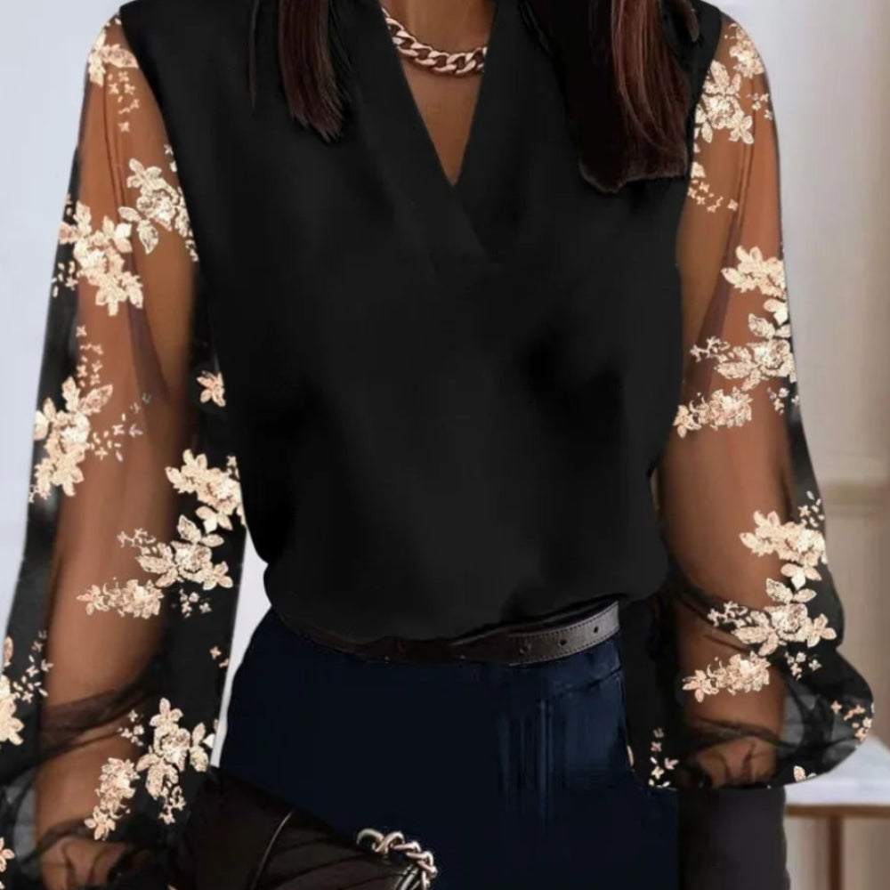 See-through Lace Long Sleeve Elegant Blouse