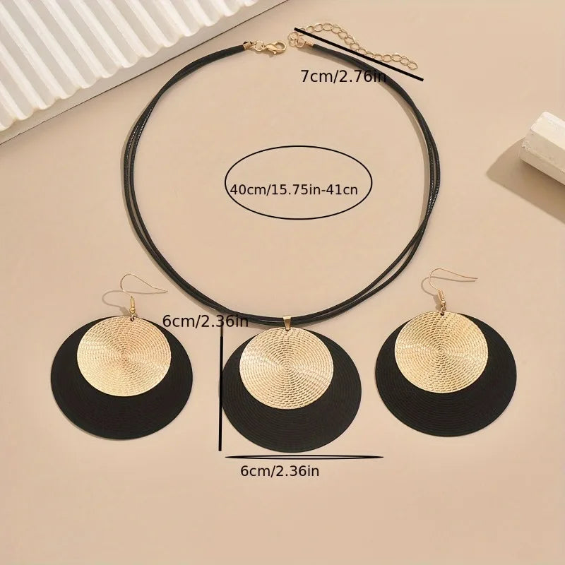 3pc/set Large Round Earrings Collar Necklace Set