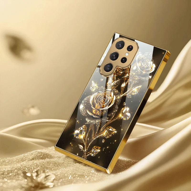 Rose Phone Case for Samsung Galaxy – Electroplated Glass TPU Shockproof Cover