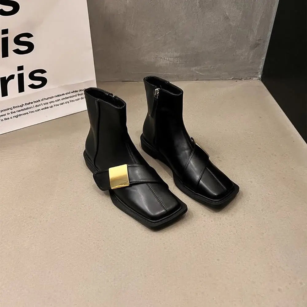 Women’s Square Toe Ankle Boots with Side Zipper