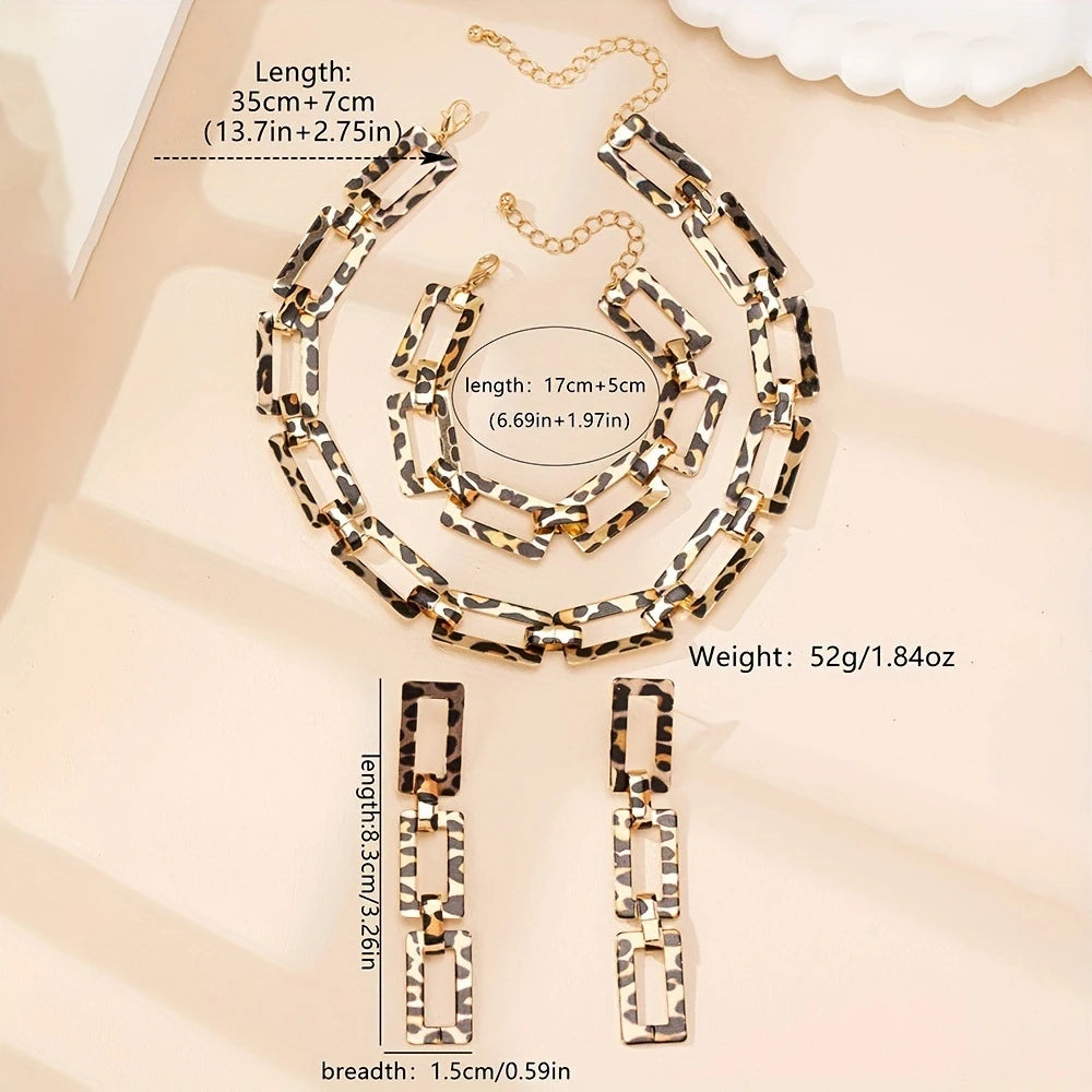 3PCS Stainless Steel Geometric Necklace/Earrings/Bracelet Set