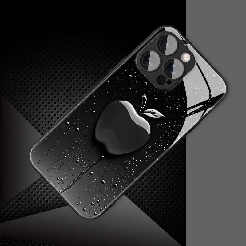 Black Mist Water Droplets Glass Phone Case for iPhone