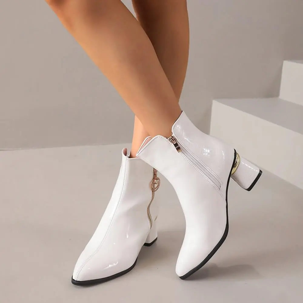 Patent Leather Pointed Toe Ankle Boots