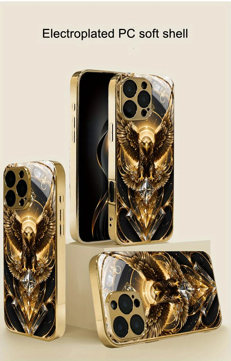 Eagle Gold Electroplated Glass TPU Phone Case For iPhone
