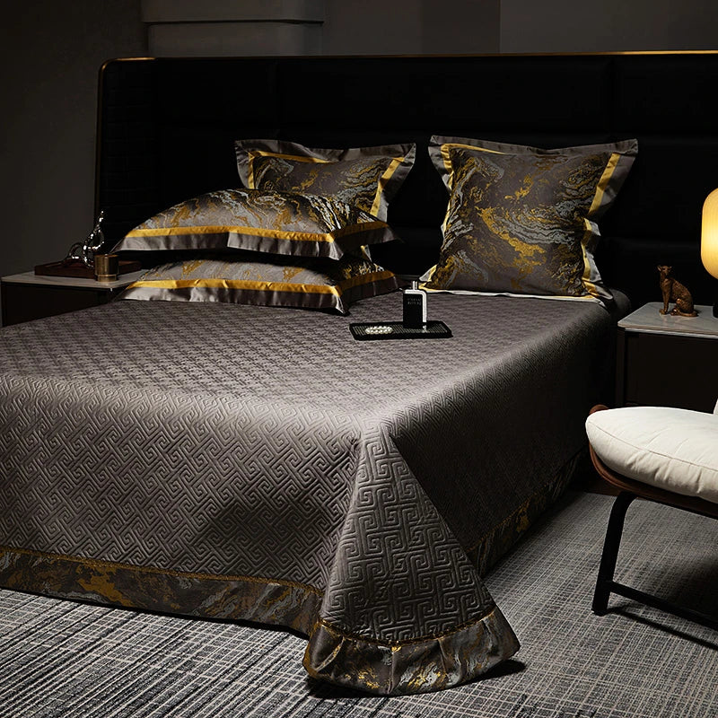 Luxury Black Gold Satin Jacquard Bedding Set 1000TC Cotton