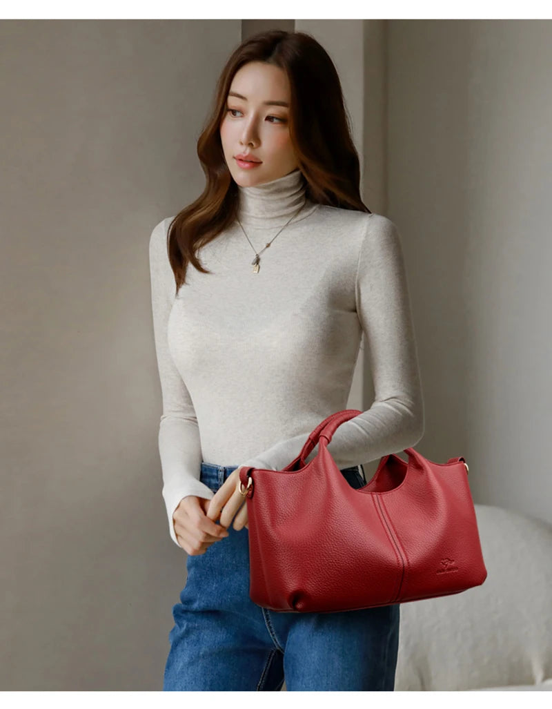 Leather Diagonal Crossbody Tote Bag