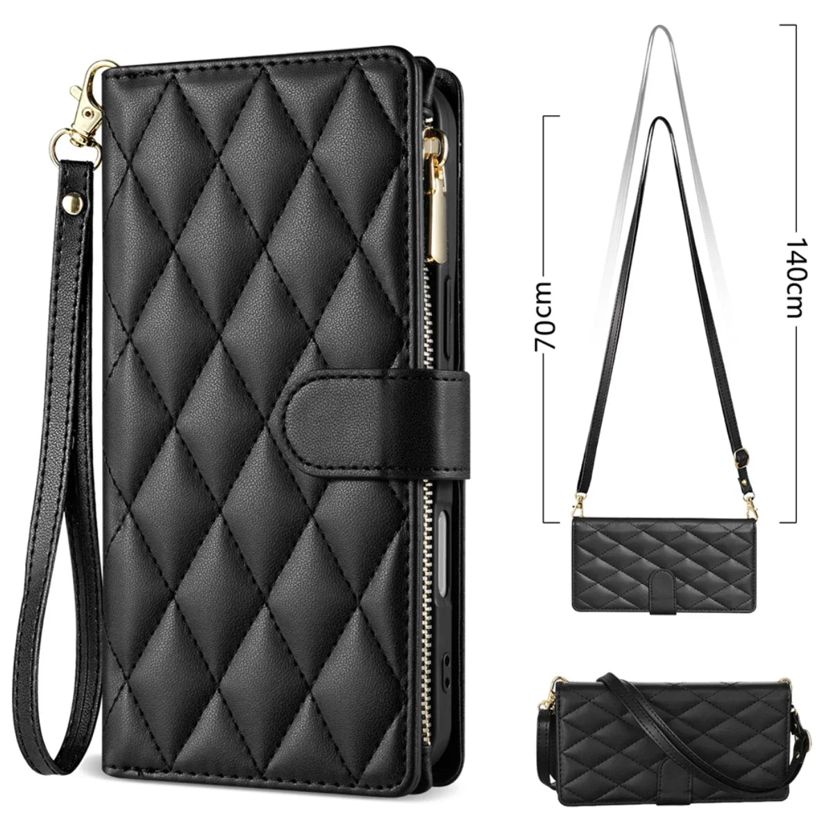 Samsung Galaxy Crossbody Leather Case with Zipper Wallet & Card Holder
