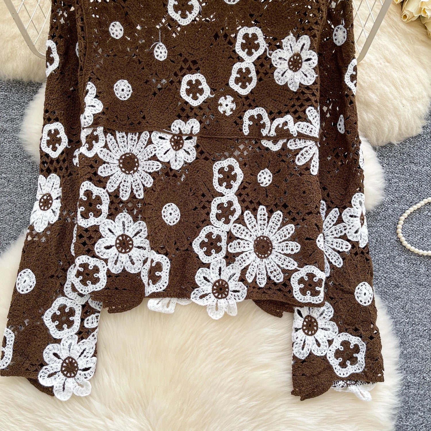 Elegant Hollow Floral Knit Pullover
