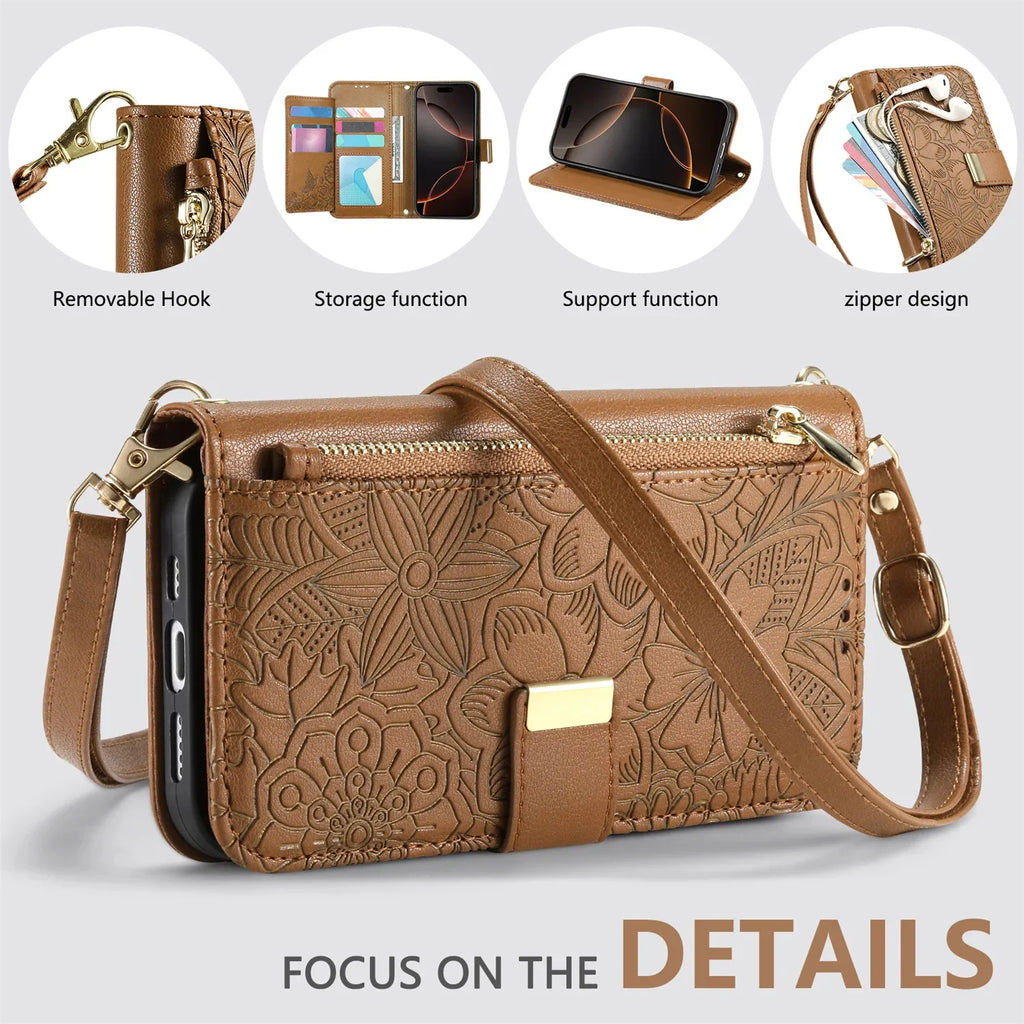 Leather Zipper Wallet Crossbody iPhone Case