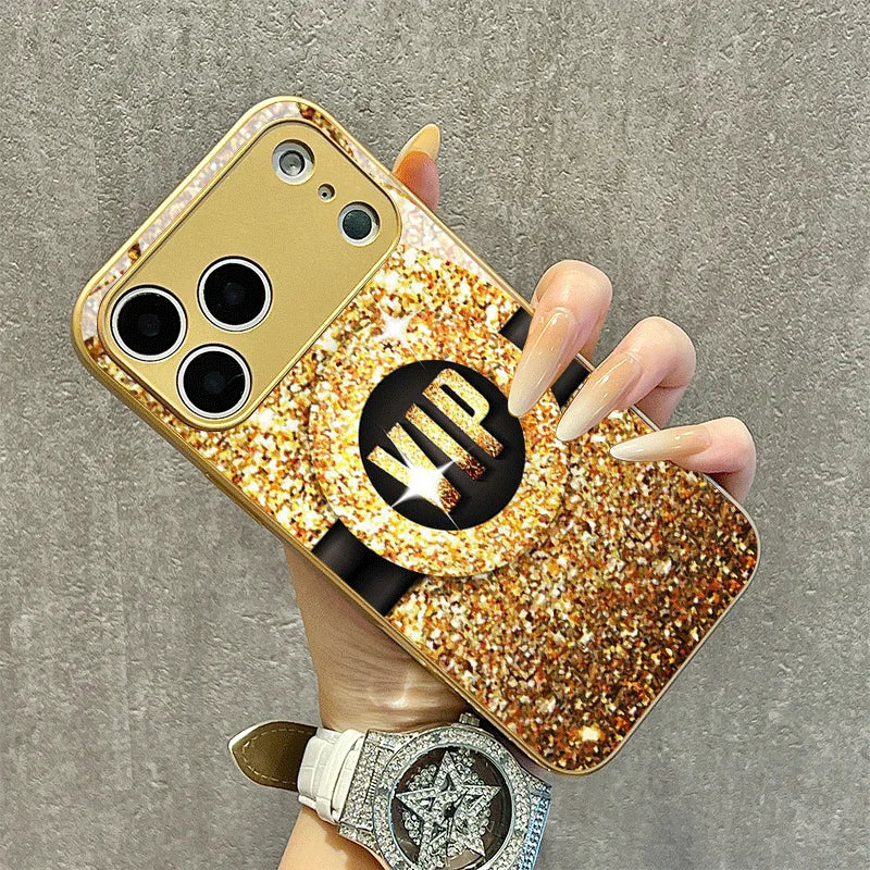 Glimmering Gold Electroplated Glass Phone Case for iPhone