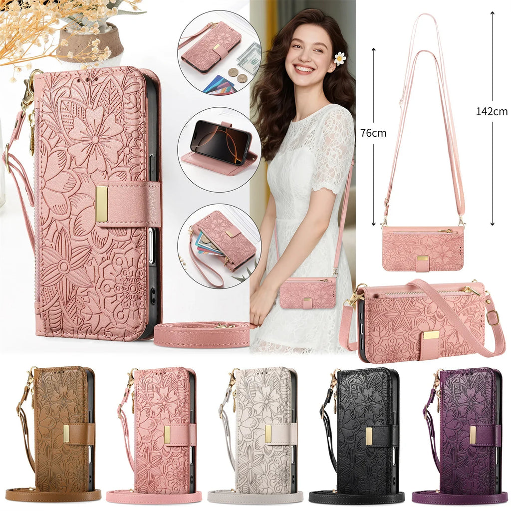 Leather Zipper Wallet Crossbody iPhone Case