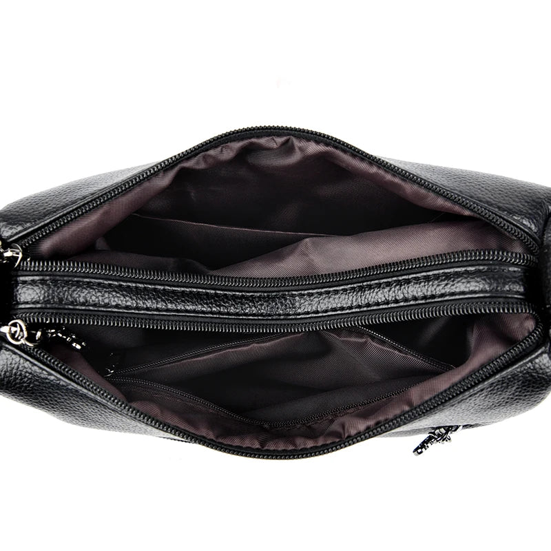 Checker Style Genuine Soft Leather Shoulder Bag