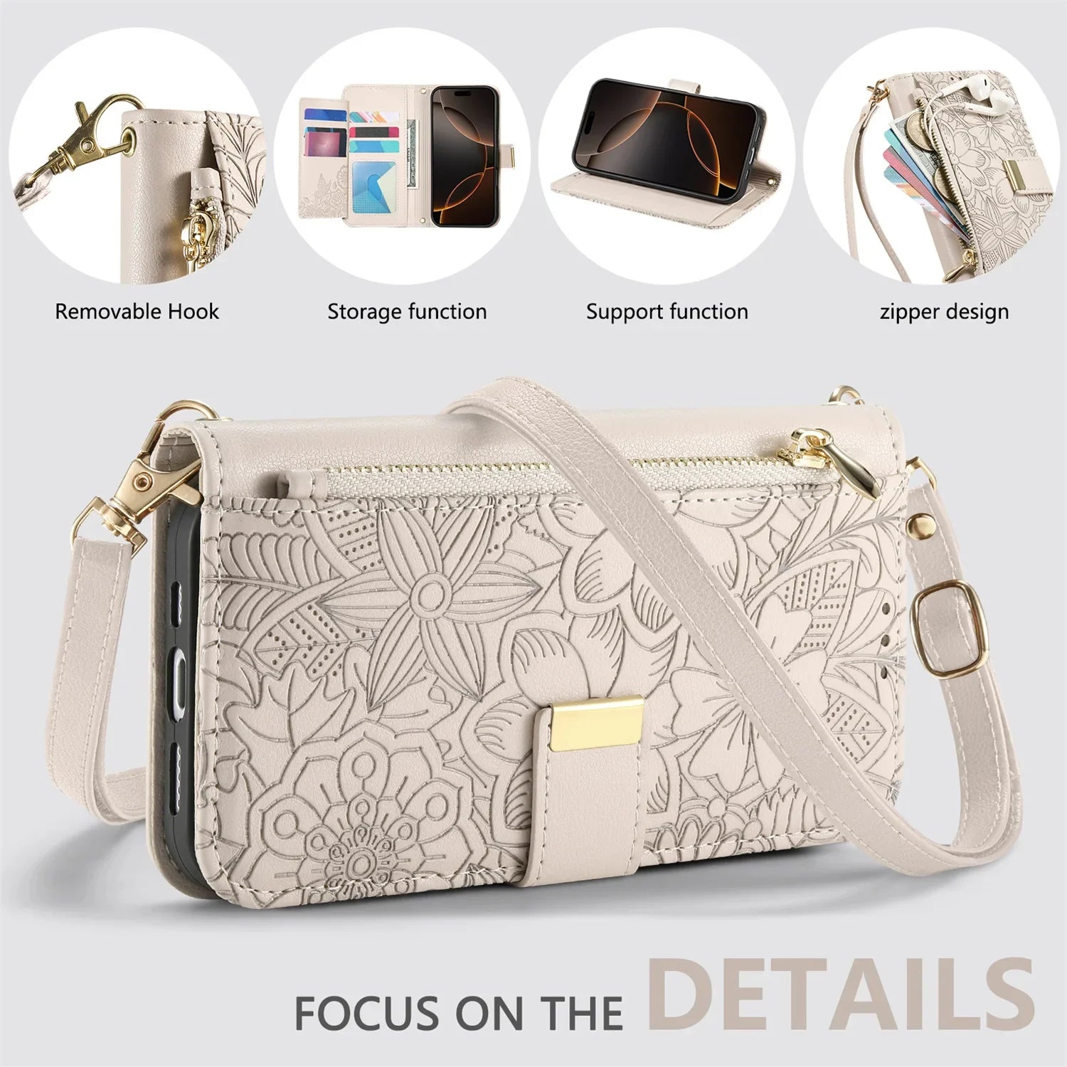 Leather Zipper Wallet Crossbody iPhone Case