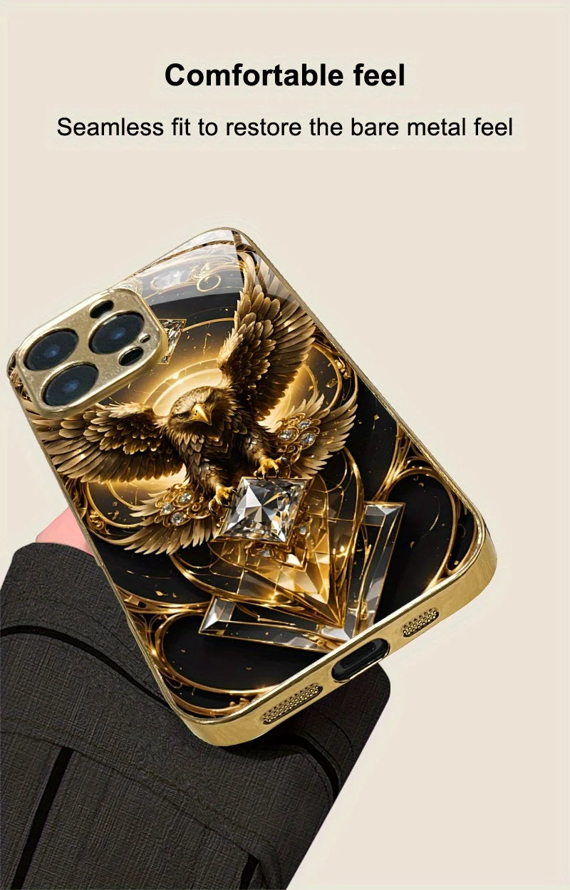 Eagle Gold Electroplated Glass TPU Phone Case For iPhone