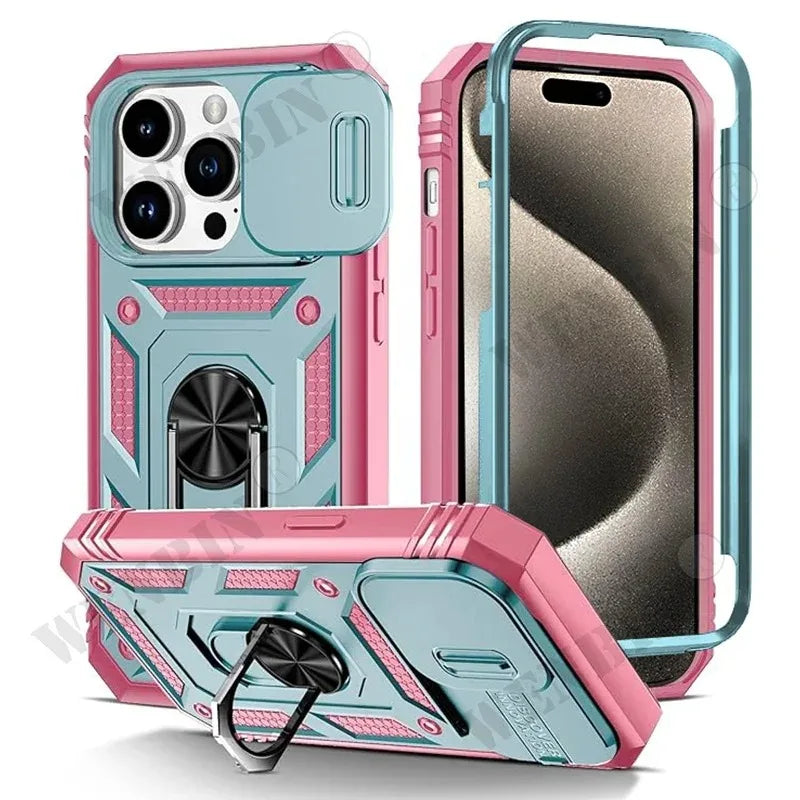 Heavy Duty iPhone Case with Camera 360 Degree Kickstand Cover