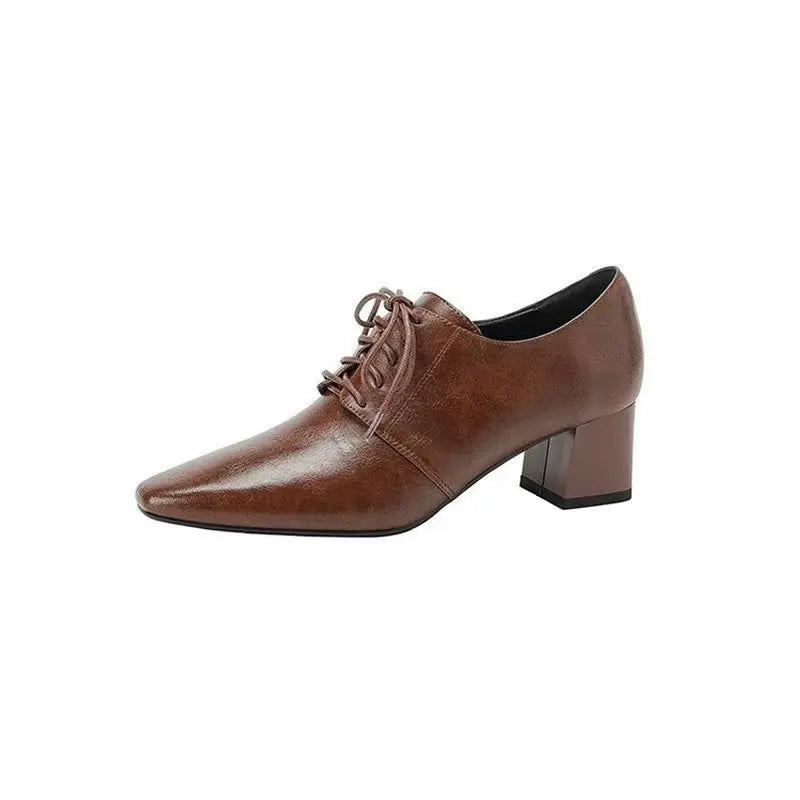 Women’s Square Toe Chunky Heel Leather Loafers