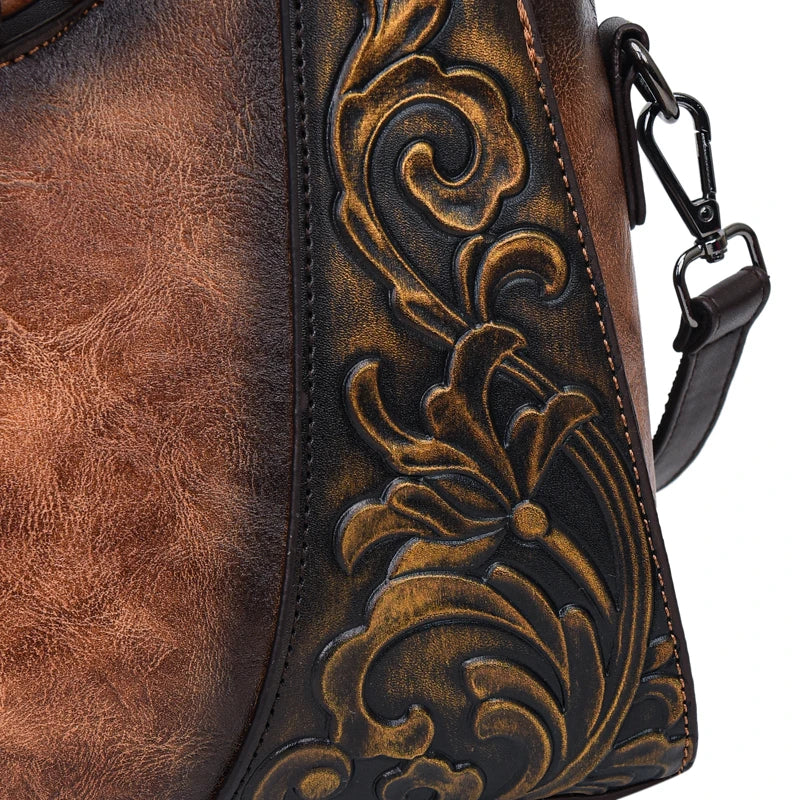 Vintage Embossed PU Leather Women's Shoulder Bag