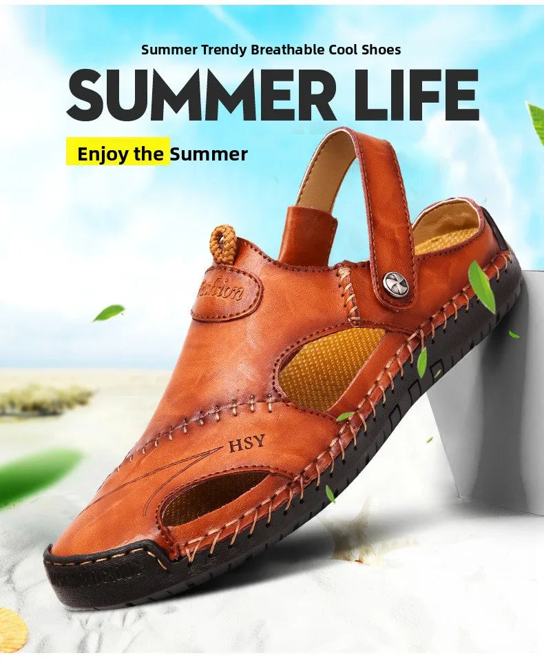 Men’s Premium Leather Sandals – Breathable Slip-On