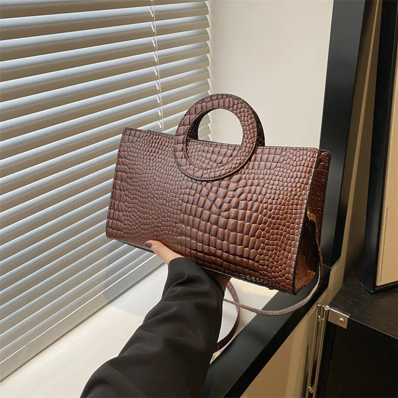 Crocodile Pattern PU Leather Square Handbag