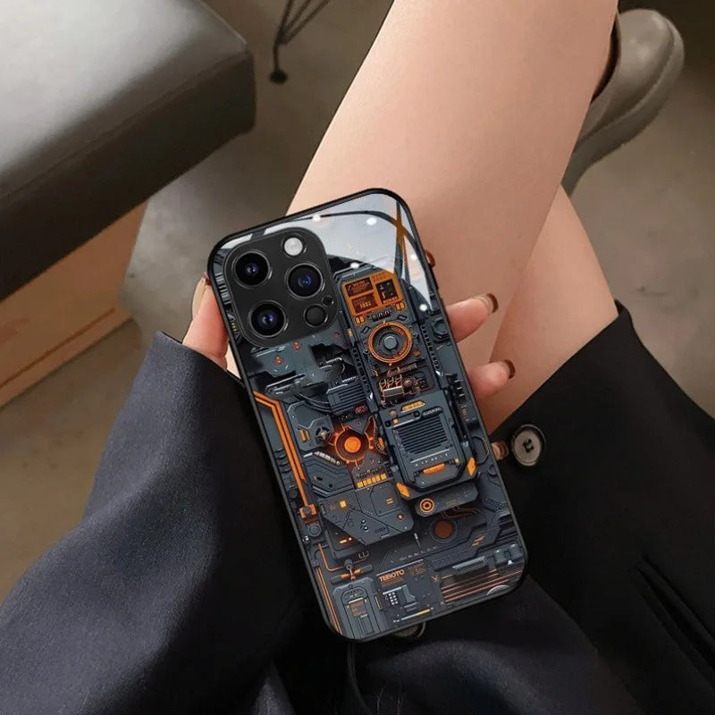 Creative Circuit Board Pattern Glass Phone Case for iPhone