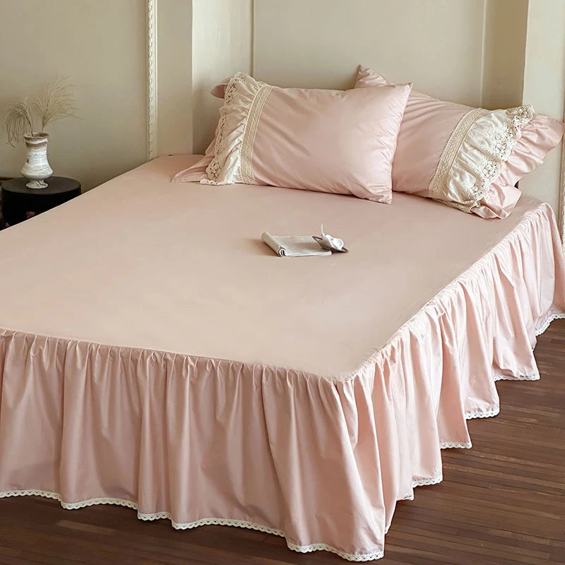 Elegant French Lace Ruffle Bedding Set 100% Cotton