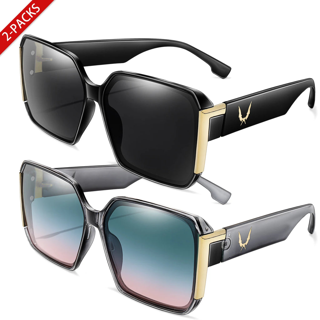 Elegant 2 Packs Unisex Square Sunglasses With UV Protection