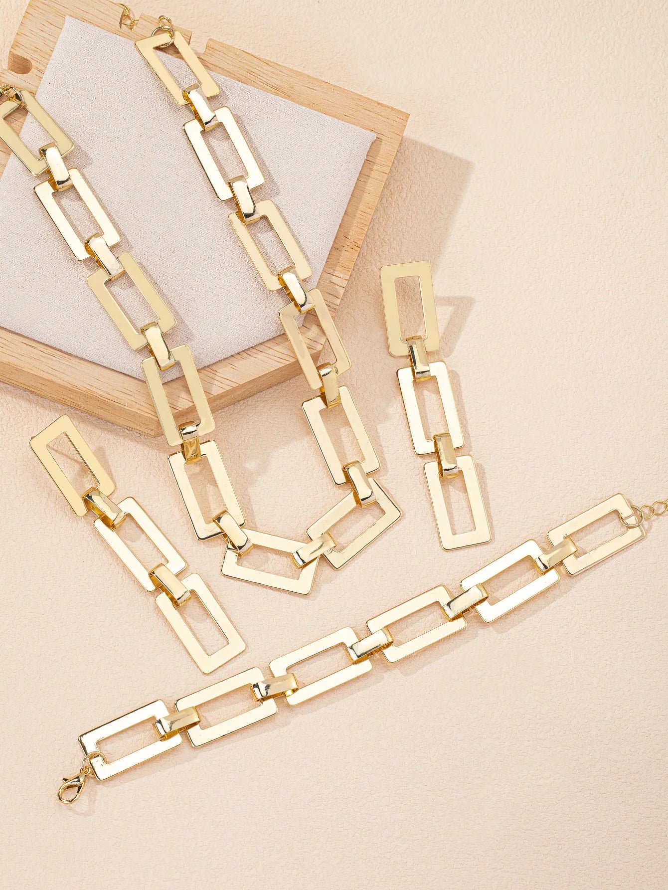 3PCS Stainless Steel Geometric Necklace/Earrings/Bracelet Set
