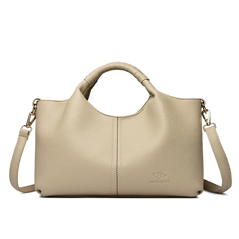 Leather Diagonal Crossbody Tote Bag