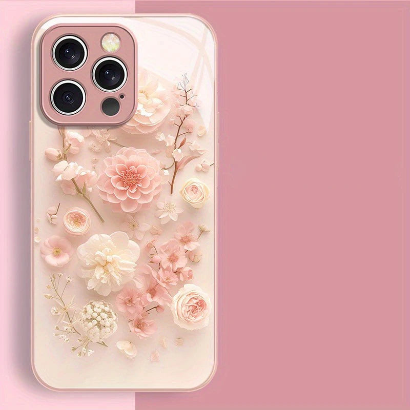 Flower Pattern Pink Metallic Paint  iPhone Case