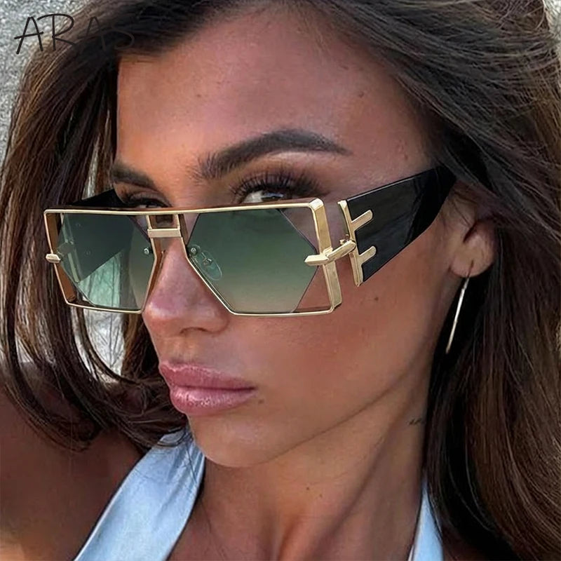 Steampunk Rectangle Metal Frame Sunglasses UV400 