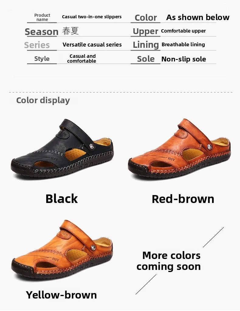 Men’s Premium Leather Sandals – Breathable Slip-On