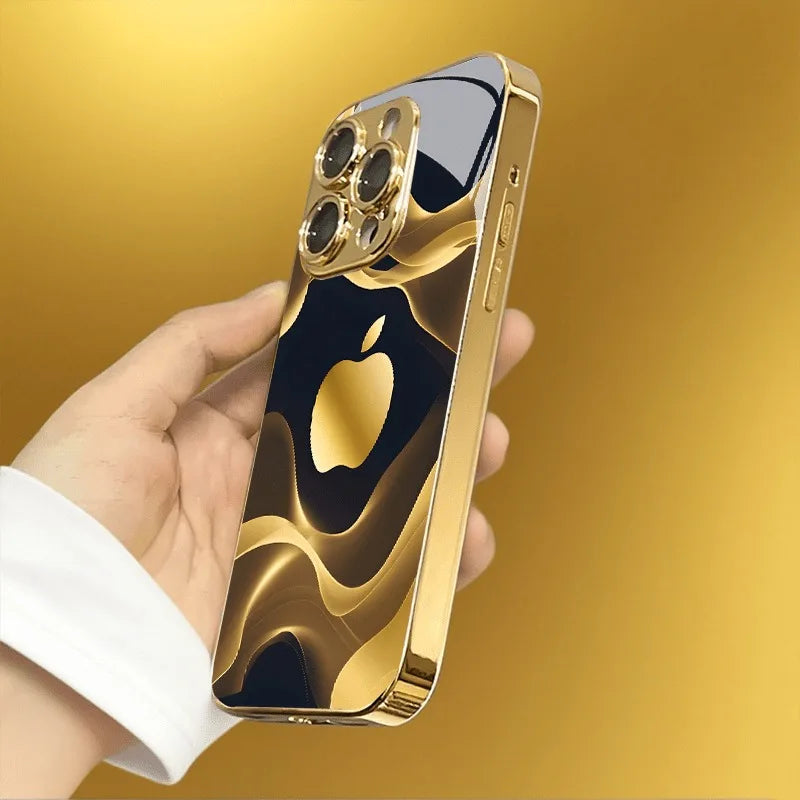 Gilded Fluid Gold Metallic Paint Glass Phone Case for iPhone